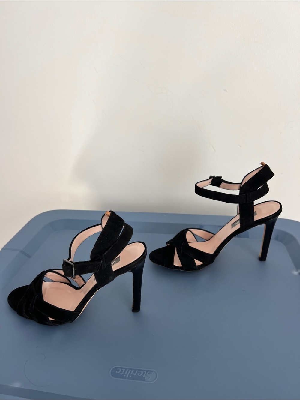 SJP sarah jessica parker cameron black suede open toe criss cross sandals heels - Picture 11 of 13